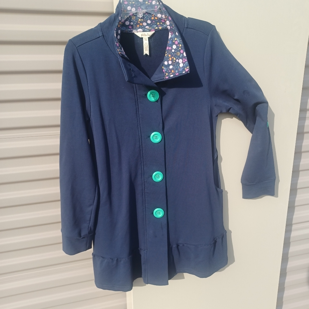 Matilda Jane Navy Peacoat With Oversized Teal Buttons